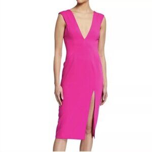NWT JayGodfrey Fuchsia Plunge Midi Front Slit Dress, Size 4